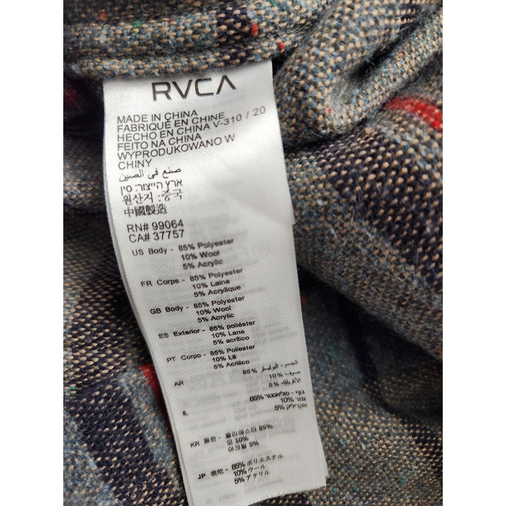 RVCA Shirt Mens Large Gray Stripe Wool Blend Flannel Long Sleeve Button Up - Picture 11 of 12